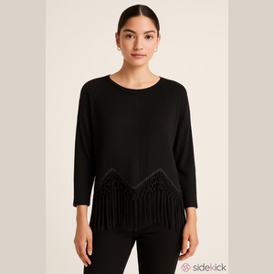 Forever 21 Black Fringe Knit Top